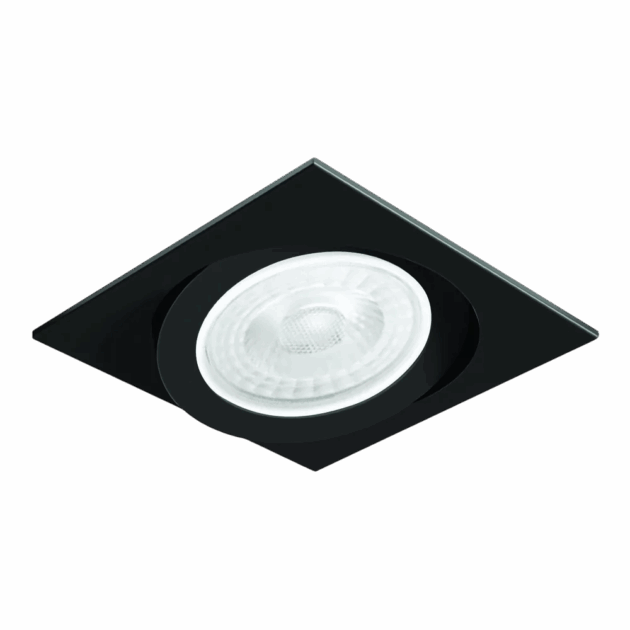 Spot Alumínio Embutir Quadrado 86x86x67mm p/ Dicróica GU10 Nicho Ø70mm Preto Fosco – SP 3307PT