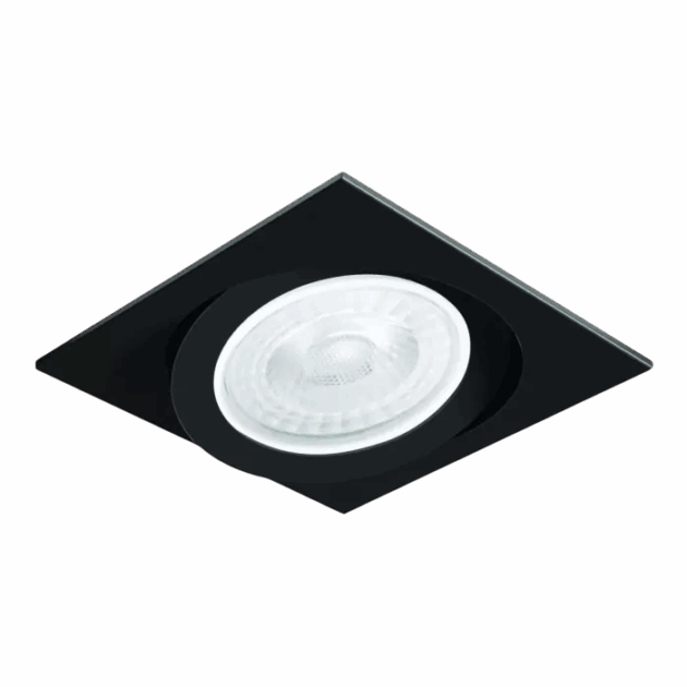 Spot Alumínio Embutir Quadrado 107x107x110mm p/ PAR20 E-27 Nicho Ø92mm Preto Fosco – SP 3309PT