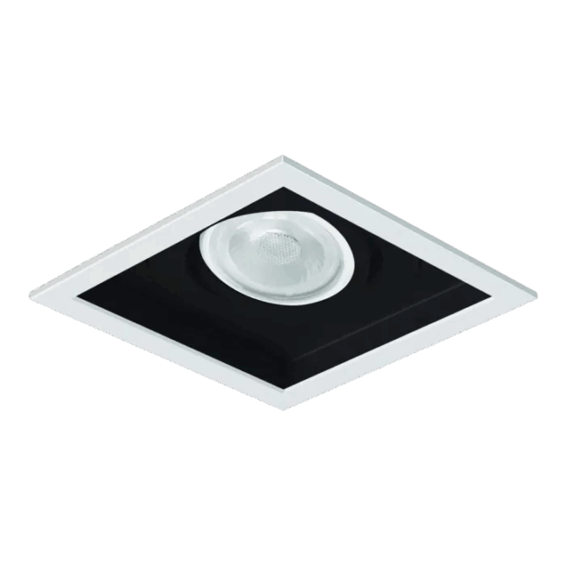Spot Alumínio Embutir Quadrado Recuado 106x106x131mm p/ PAR20 E-27 Nicho 96x96mm Branco/Preto Fosco – SP 3315BRPT